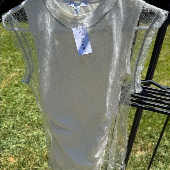 🆕 TOPSHOP Metallic Layered Mesh Sleeveless White Top - Picture 6 of 8